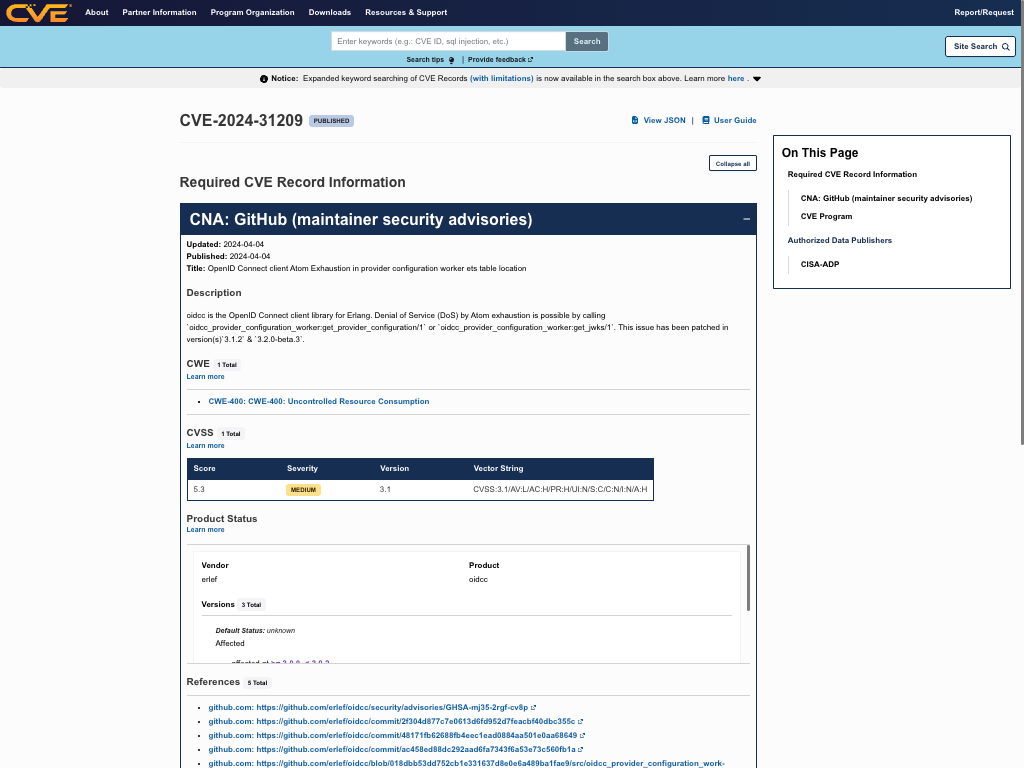 CVE published on cve.org