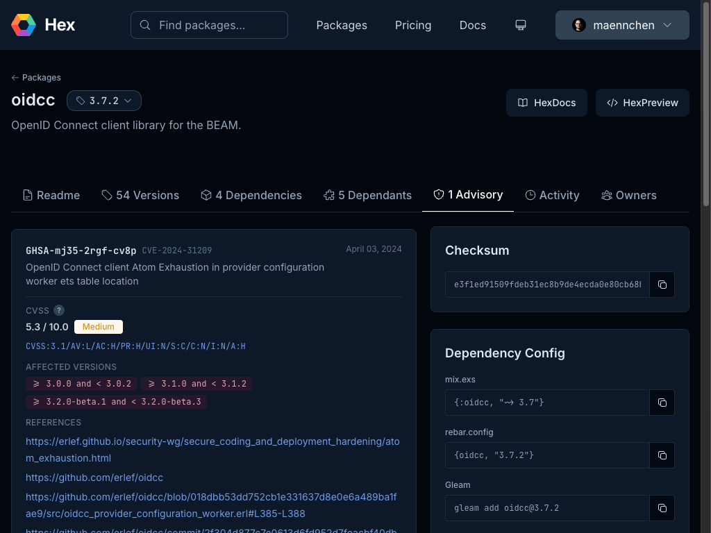 CVE published on hex.pm