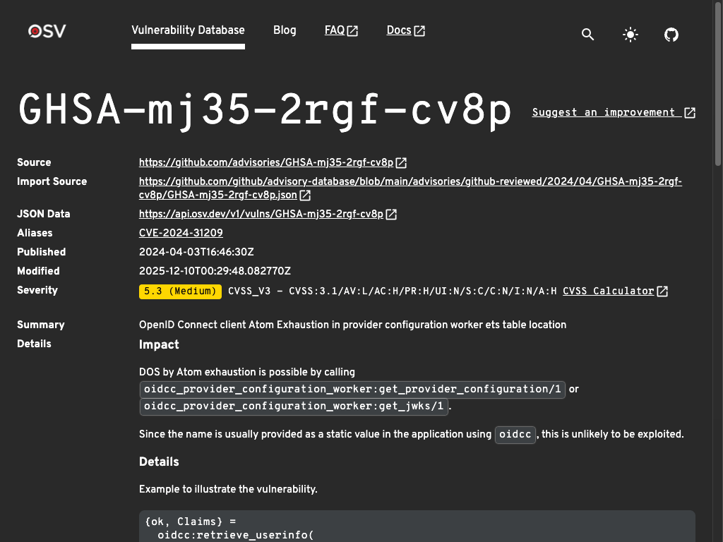 CVE published on osv.dev