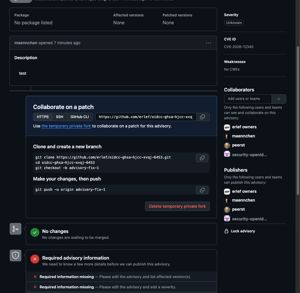 Temporary private fork repository info